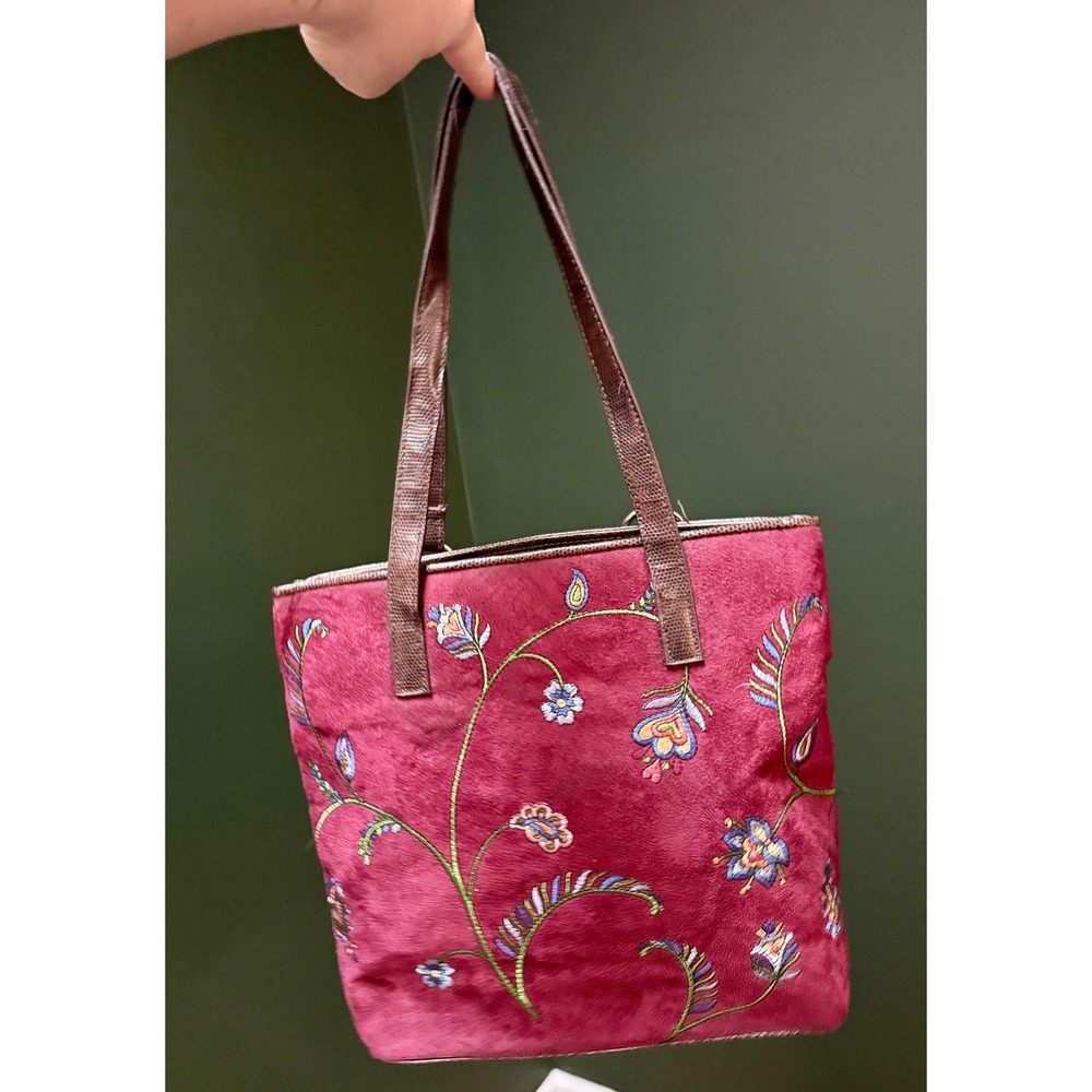 Bueno Floral Embroidered‎ Suede Shoulder Bag
